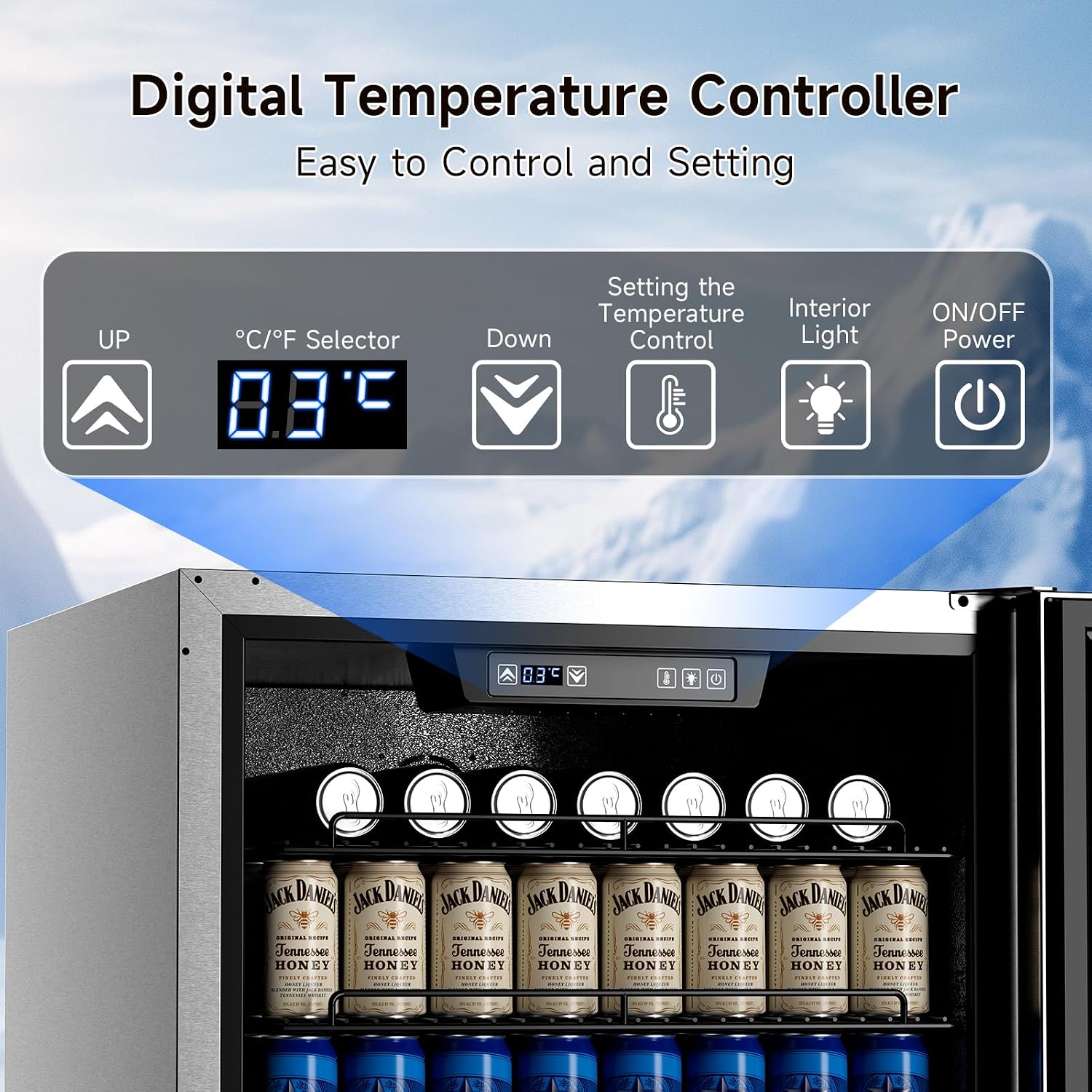24 Inch Indoor Outdoor Beverage Refrigerator, Stainless Steel Beverage Cooler, Under Counter Built-in or Freestanding Fridge for Patio, Home Bar & Commercial Use, Holds 195 Cans, 34-46℉