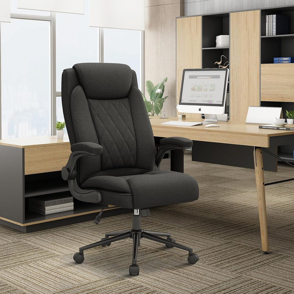 ralex-chair 2 Pack Big and Tall Office Chair -500 lb Heavy Duty Office Chair for Big Man, Fabric High Back Executive Office Desk Chair with 120° Tilt Rock,Computer Desk Chair with flip up arm - Black