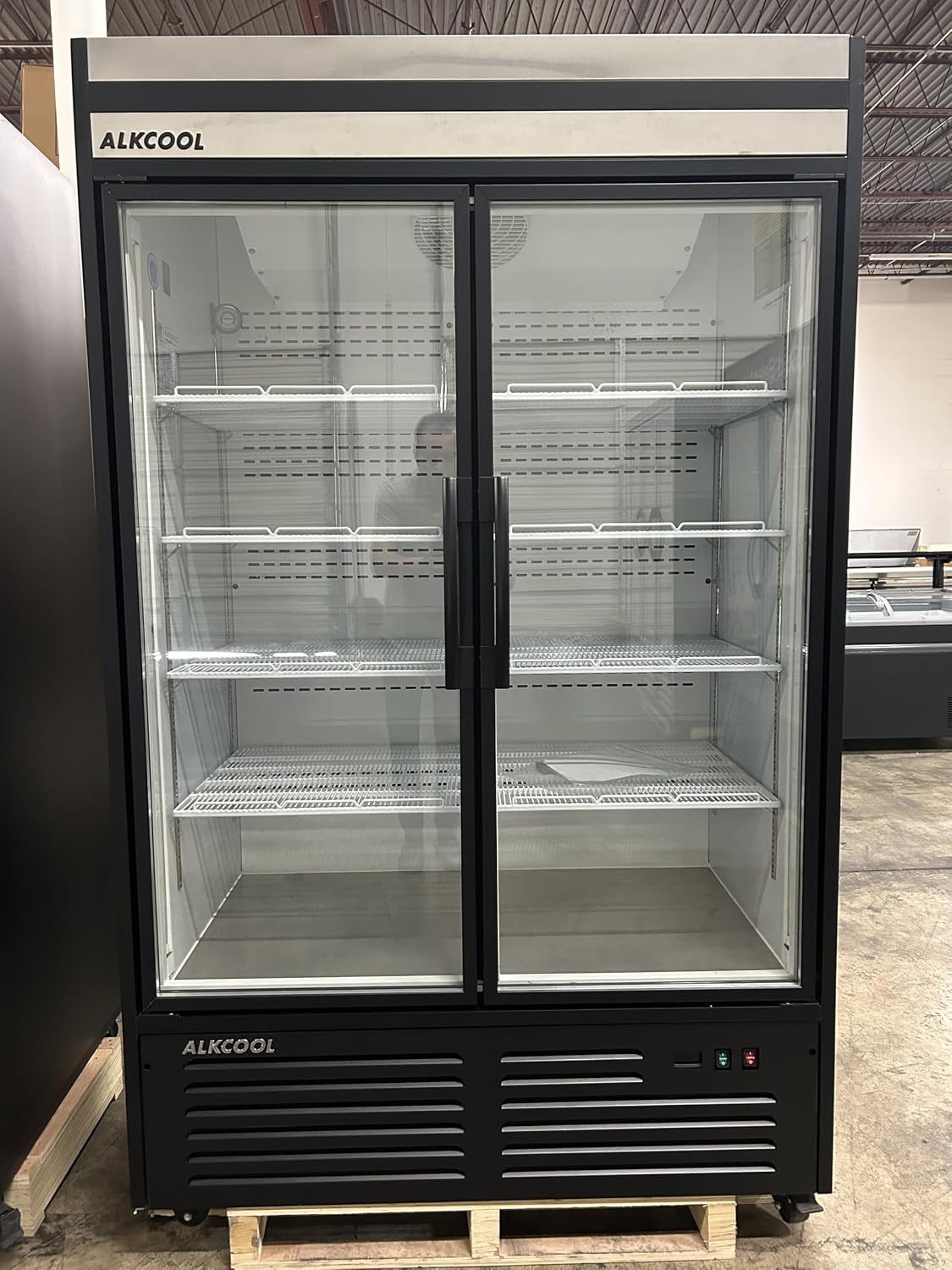 Commercial Beverage Refrigerator Display Fridge,Stainless Steel Merchandiser Two Glass Door Drink Cooler (no canopy) with LED Light Adjustable Shelves,ETL Sanitation,45 Cu Ft,47' Wide,Wheels Included