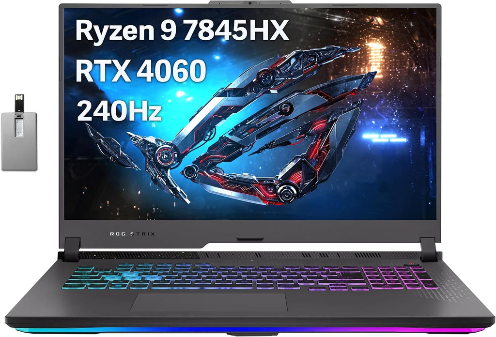 ASUS ROG Strix G17 (2023) Gaming Laptop, 17.3' QHD 240Hz Display, AMD Ryzen 9 7845HX, GeForce RTX 4060, 32GB DDR5 RAM, 1TB PCIe SSD, RGB Backlit Keyboard, Win 11 Pro, Gray, 32GB USB Card (Renewed)