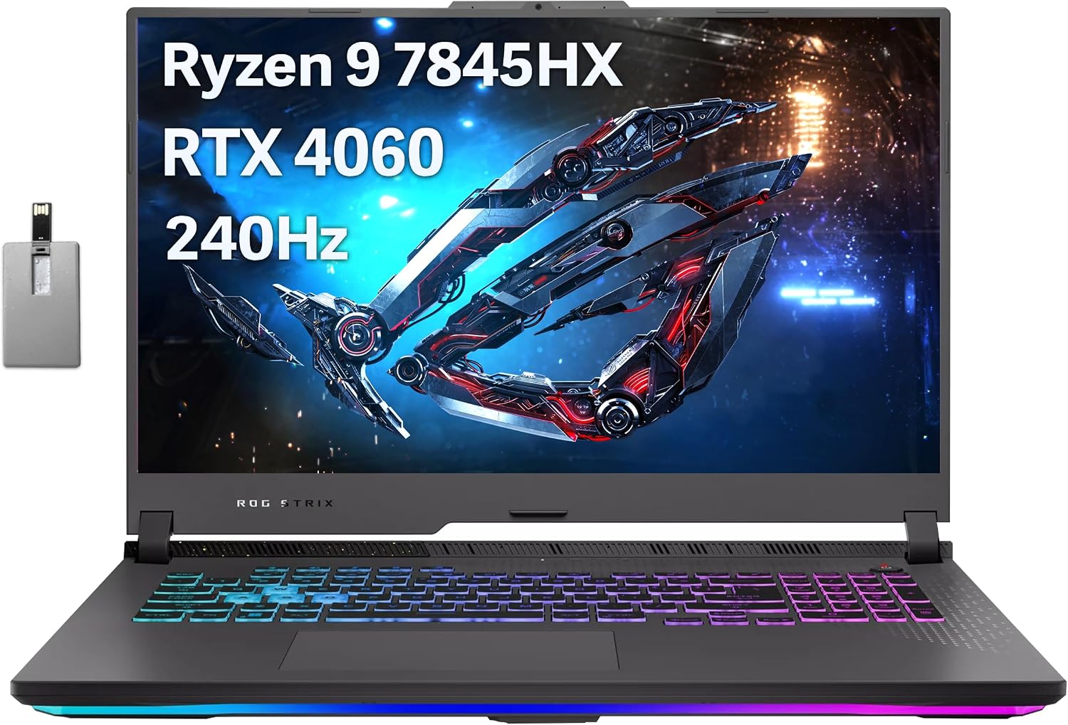ASUS ROG Strix G17 (2023) Gaming Laptop, 17.3' QHD 240Hz Display, AMD Ryzen 9 7845HX, GeForce RTX 4060, 32GB DDR5 RAM, 1TB PCIe SSD, RGB Backlit Keyboard, Win 11 Pro, Gray, 32GB USB Card (Renewed)