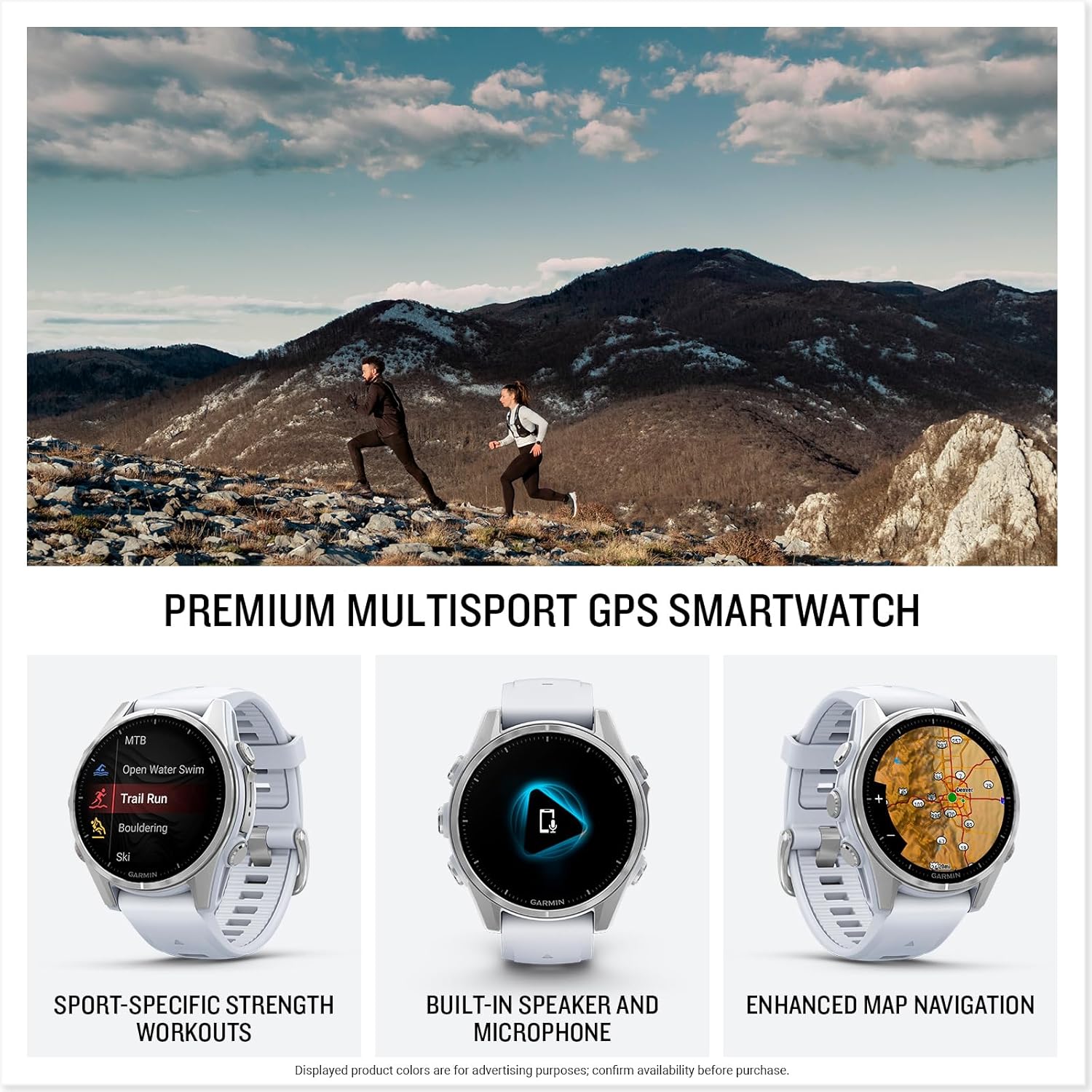 Garmin fēnix® 8 – 43mm, AMOLED, Premium Multisport GPS Smartwatch, Long-Lasting Battery Life, Dive-Rated, Built-in LED Flashlight, Silver with Whitestone Band (Renewed)