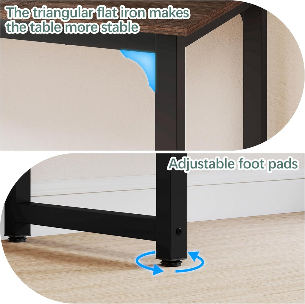 NSdirect Large Office Desk for Home Office, Large 63' Computer Desk Table, Wide Writing Study Desk for 2 Person, Metal Sturdy Frame Thicker Steel Legs, Black Chocolate