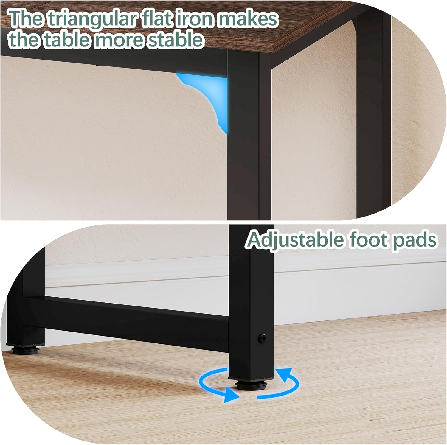 NSdirect Large Office Desk for Home Office, Large 63' Computer Desk Table, Wide Writing Study Desk for 2 Person, Metal Sturdy Frame Thicker Steel Legs, Black Chocolate