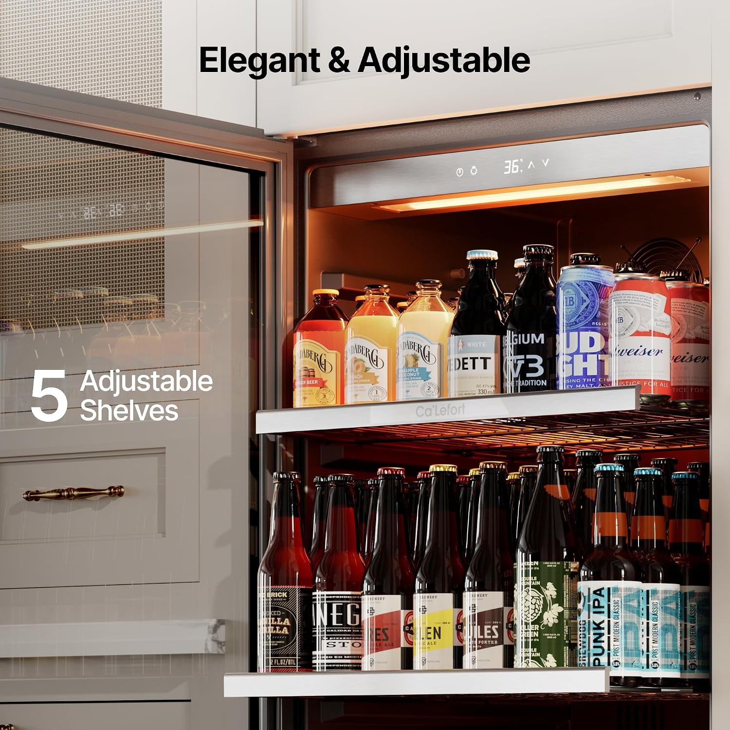 Ca'Lefort Beverage-Refrigerator 24 Inch, Tall Beverage Fridge Cellars Large Bar Drink Cabinet Built-in or Freestanding with Glass Door, Beer Cooler for Bottles and Cans Beer/Soda/Water/Wine
