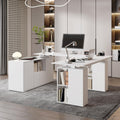 63' W Height Adjustable Standing Desk with Drawers & Cabinet, Electric Stand up Desk with Storage, C Shaped Home Office Table Corner Computer Workstation, White (28.1'-46.6' H)