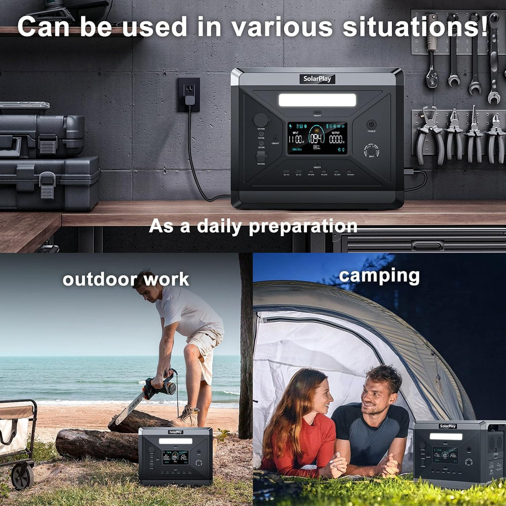 SolarPlay 2400W Portable Power Station, Solar Generator 2160Wh with LFP Battery, 1.5Hrs Fast Charging Emergency Power Station for Camping RV Home (Solar Panel Optional)