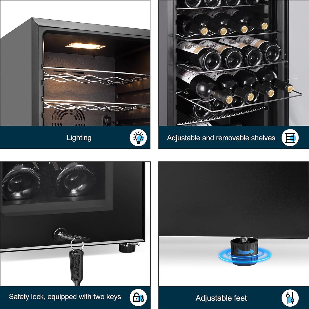 24 Bottles Wine Cooler Refrigerator, Small Wine Fridge Mini Wine Fridge Countertop with Glass Door Wine Cellars for Red Wine, Champagne, Dry White Wine, Sparkling Wines