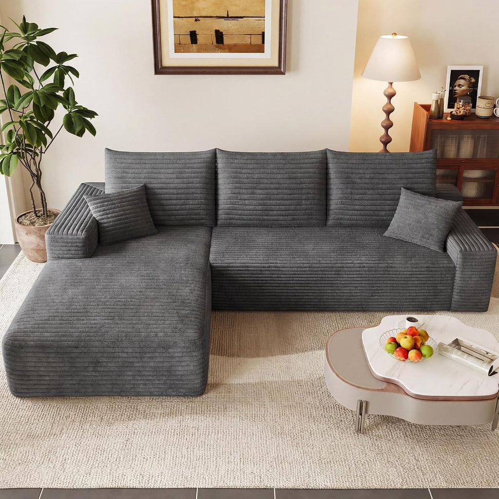 95' Modular Sectional Couch, Boneless L Shaped Cloud Sofa with Chaise Lounge, Corduroy Upholstered Couches Memory Foam Deep Seat, No Assembly Required, Ideal for Living Room(Dark Gray, Left Facing)