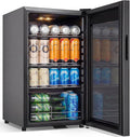 Beverage Refrigerator Cooler, 17 Inch 120 Cans Freestanding Mini Fridge with Glass Door, Adjustable Shelves and LED Light, Small Drink Fridge Counter-top Beer Fridge for Bedroom Office Bar