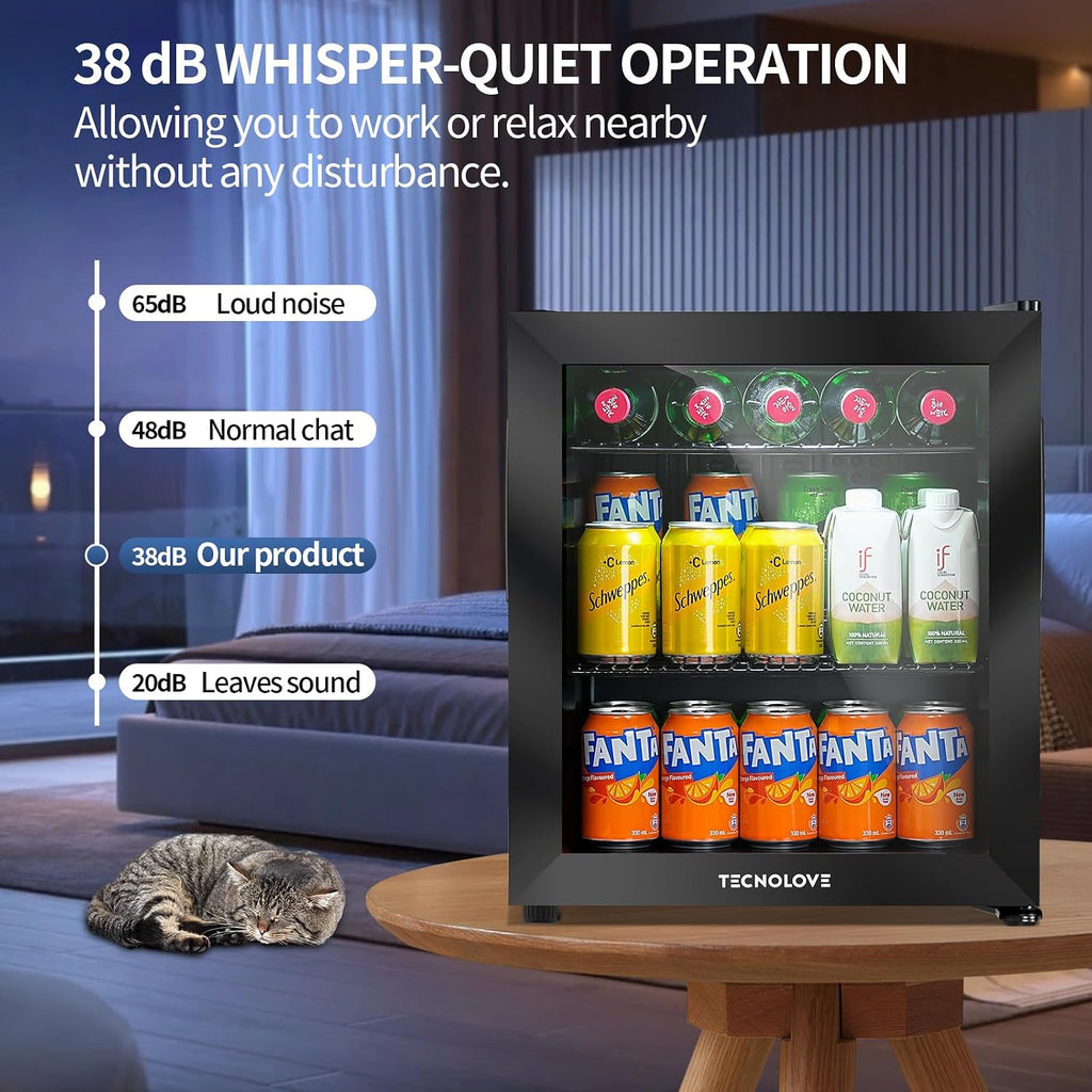 Beverage Refrigerator Cooler,Mini Fridge,Free Standing,1.6 Cu.Ft Cools Down To 32 ℉,Stainless Steel,LED Touchscreen Digital Temp Control,Under Counter,Double-layer Glass Door,Adjustable Shelves,Black