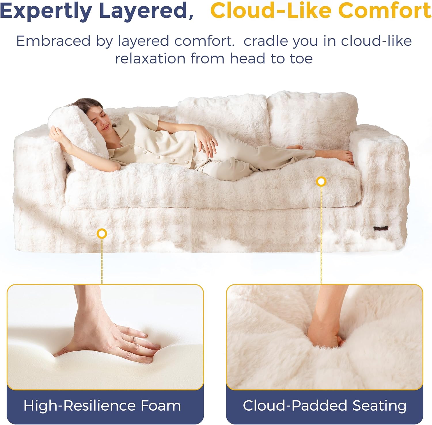 MAXYOYO 3-Seater Boneless Sofa Couch, Modern Bubbled Sofa for Living Room, Soft Bean Bag Chair High-Density Foam Couch with Pillows, No Assembly Required