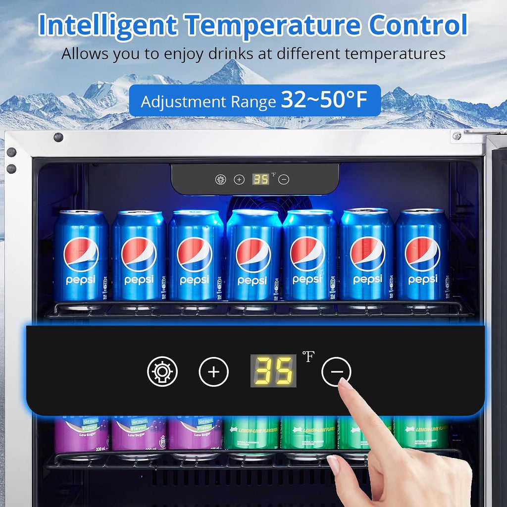 Garvee Beverage Fridge 24 Inch, Stainless Steel Under Counter Beverage Refrigerator 180 Capacity Freestanding Beer Drink Soda Cooler Fridges for Indoor Kitchen, Apart, Office, Home, Supermarket