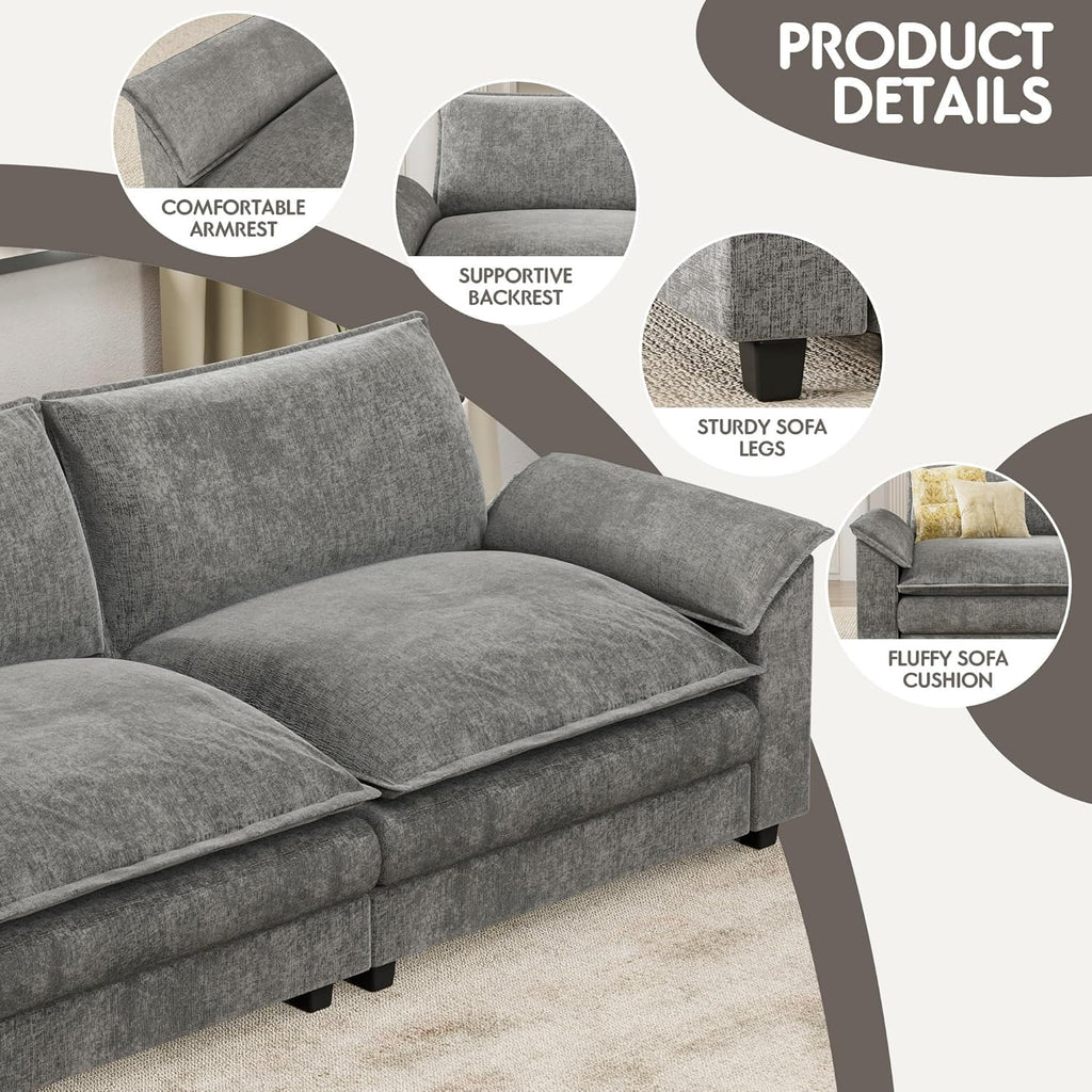Homall 80' Modular Sectional Sofa, Loveseat Sofa Couch with Double-Layer Cushion, DIY Combination Chenille Deep 2-Seat Cloud Couch for Living Room, Apartment (Bright Grey, Loveseat Sofa)