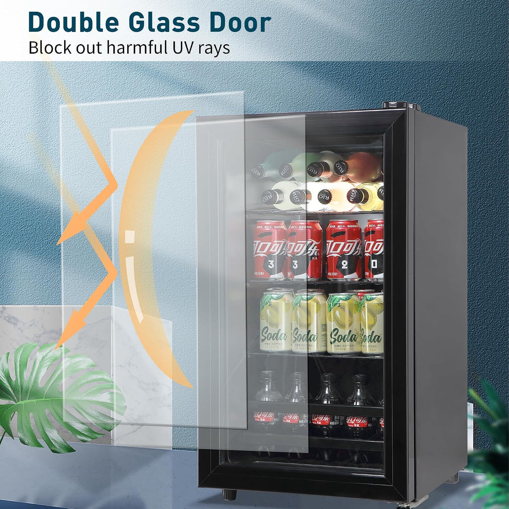 Beverage Refrigerator, 120 Cans Mini Fridge, Wine Cooler Refrigerator with Adjustable Shelving and Glass Door for Soda Beer or Wine, Perfect for Home/Bar/Office