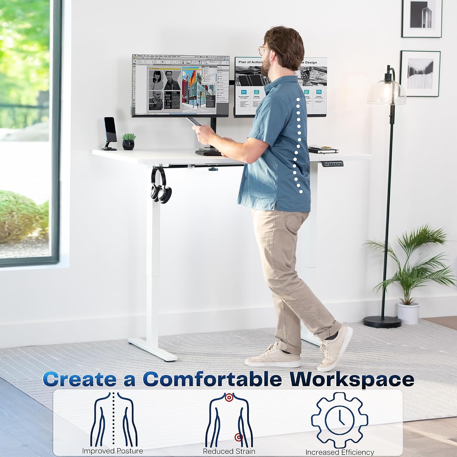 VIVO Electric 60 x 30 in Standing Desk, Memory Height Adjustment, 1B Series, Holds 220 lbs, White Top White Frame, DESK-KIT-1W6W-30