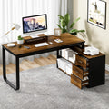 MaverickFurni 55' L Shaped Desk with Drawers and Shelves, Home Office Desk with Monitor Stand for Work Writing Study, Reversible Corner Desk with Storage, Black