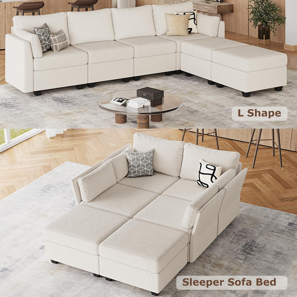 Huatean Home 114.17' Modular Sectional Sofa, 6 Seat Modular Couch with Storage, Memory Foam, Convertible Sectional Couches for Living Room, U Shaped Comfy Modular Sofa with Chaise, Beige