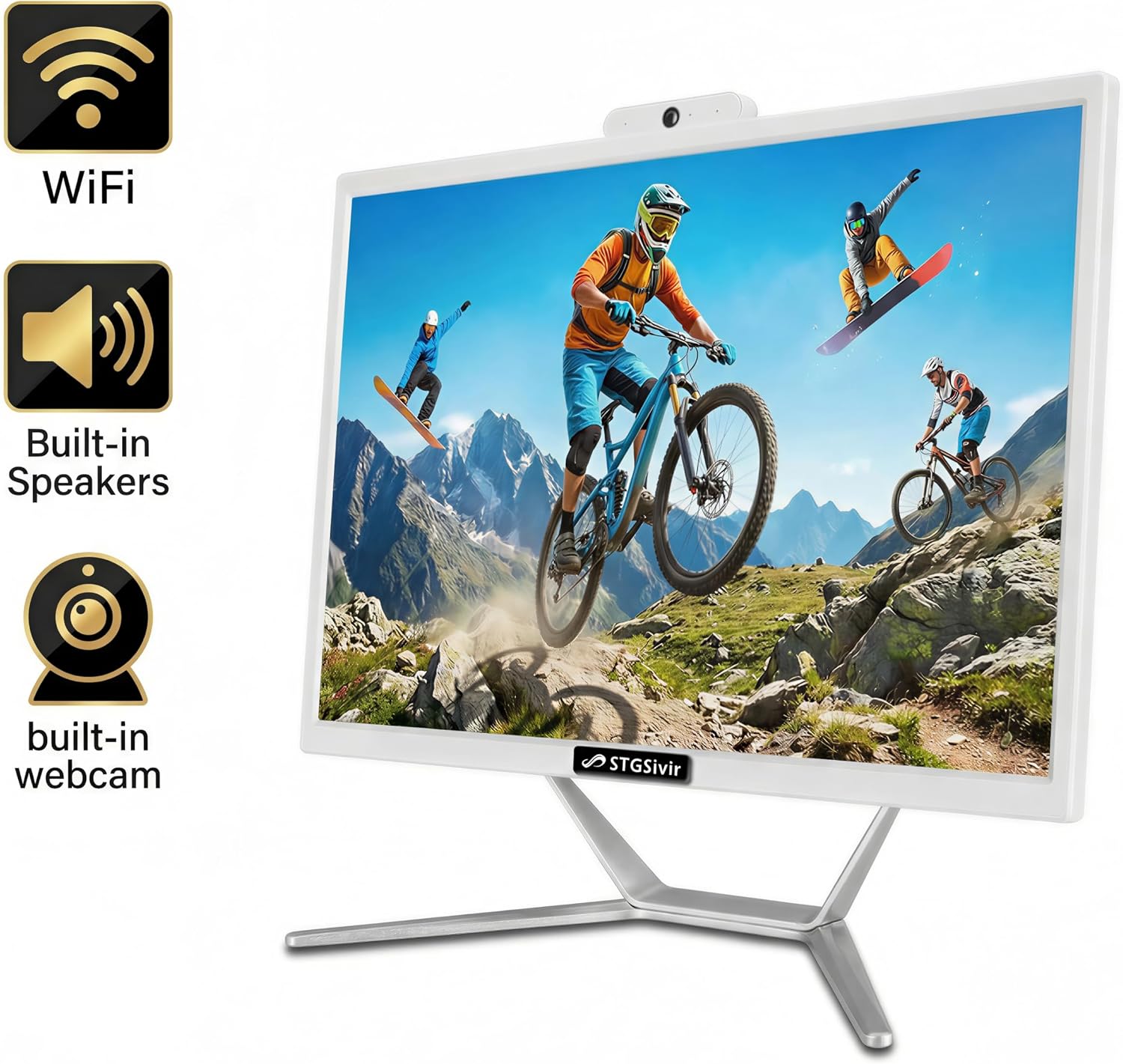 STGSivir All in One Desktop Computer, 22' Display, Intel Quad Core i5 up to 3.6GHz, 16G RAM, 512G SSD, WiFi 5, Bluetooth, RGB Keyboard & Mouse & Mouse Pad, Webcam, Windows 11 Home