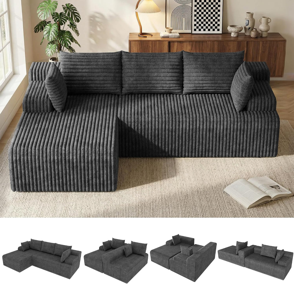 2026 New Boneless Couch, No Assembly Cloud Couch Sectional with Deep Seat & Chaise for Small Spaces, Upholstered Boneless Sectional Couch for Living Room, L Shaped Couch with Left Facing Chaise, Grey