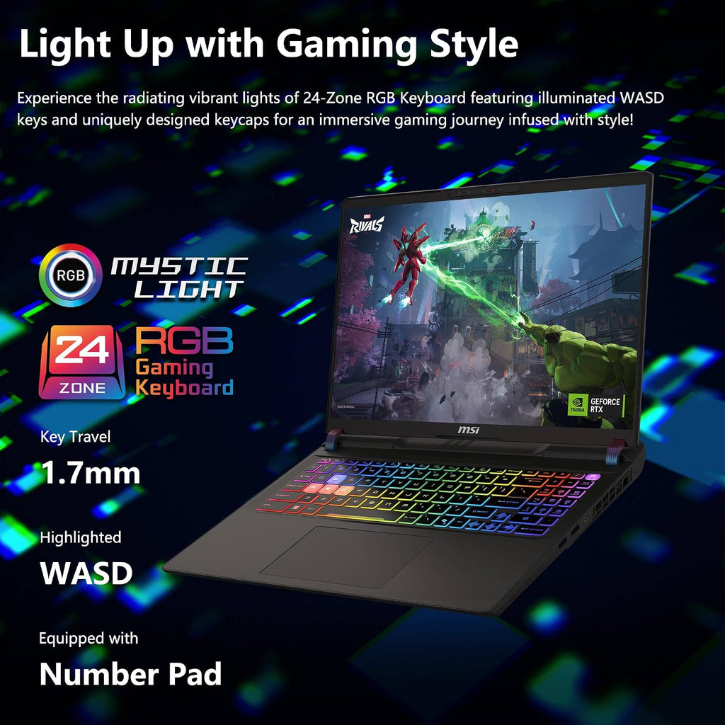 msi Vector 16 HX AI Gaming Laptop | 16' QHD+ IPS 240Hz | Intel Core Ultra 9 275HX | 32GB DDR5 1TB SSD | GeForce RTX 5080 (Up to 1334 AI Tops) | RGB Backlit Thunderbolt 5 Win11 Pro w/DLCA Accessory