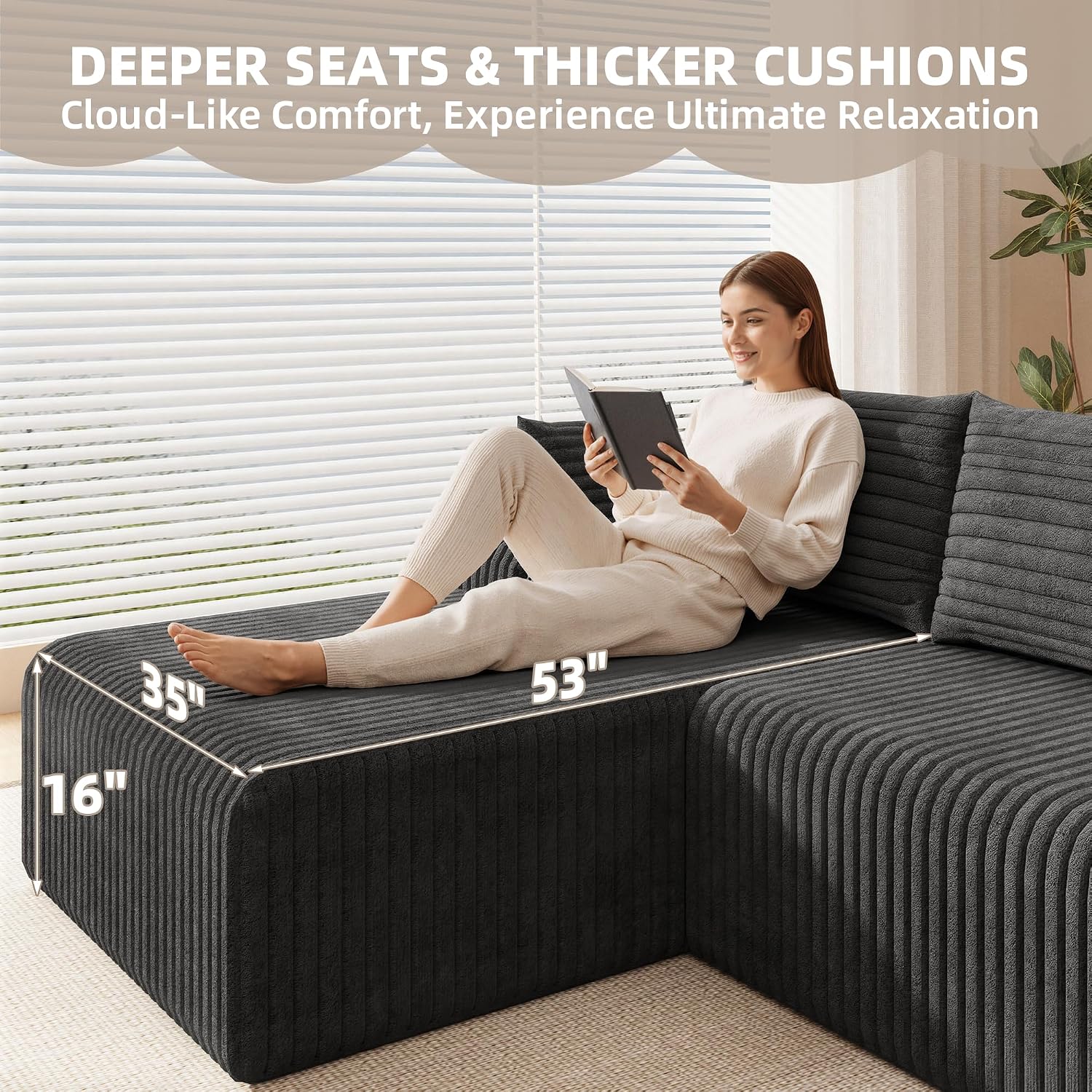 2026 New Boneless Couch, No Assembly Cloud Couch Sectional with Deep Seat & Chaise for Small Spaces, Upholstered Boneless Sectional Couch for Living Room, L Shaped Couch with Left Facing Chaise, Grey