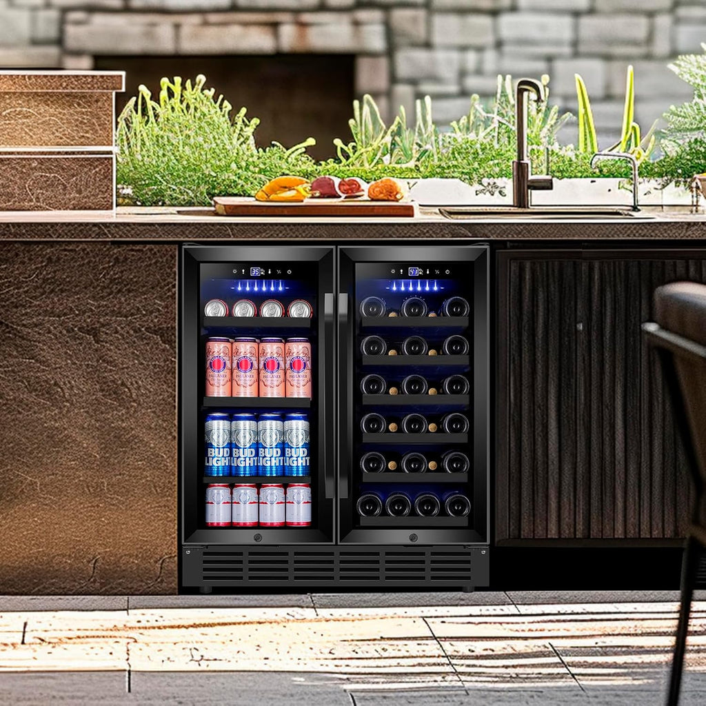 30'' Wine and Beverage Refrigerator, Upgrade Dual Zone Wine Cooler, 30 Inch Wine beverage Fridge Built in or Freestanding Under Counter Large Capacity Glass Door Advanced Cooling System,Black