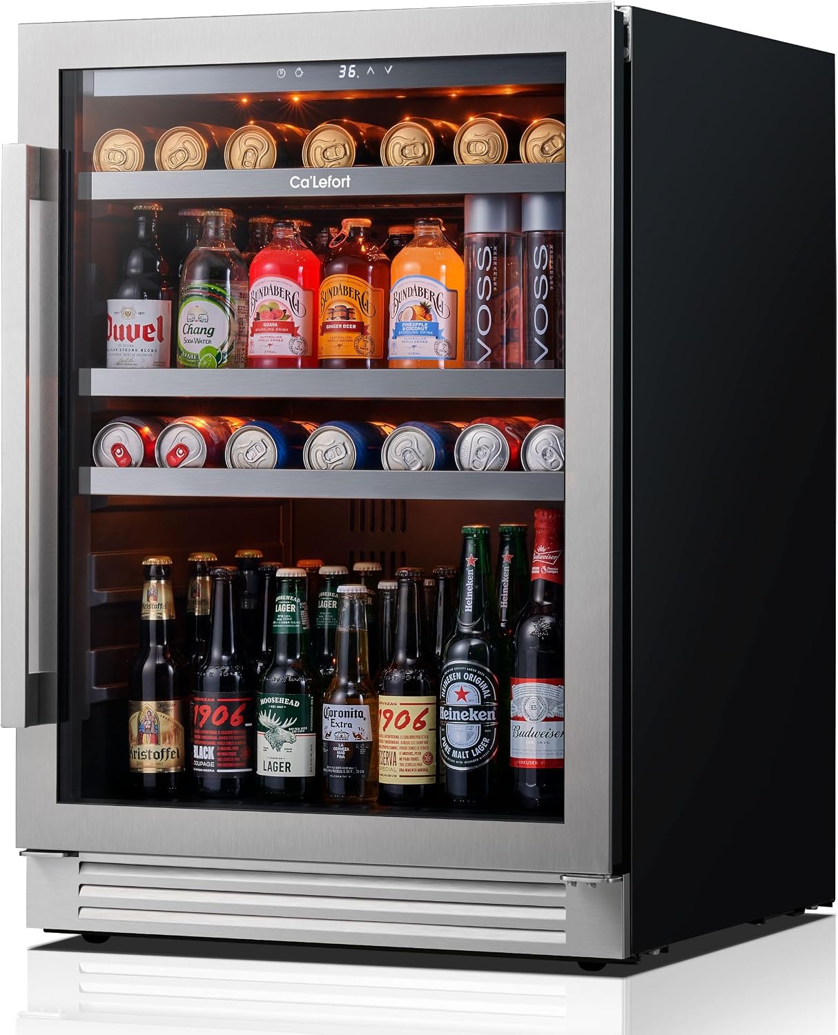 Ca'Lefort Beverage Refrigerator Cooler - 24 Inch Beverage Fridge Under Counter 180 Can with Glass Door, Freestanding or Built-in with 3 Color LED, Drink Cooler for Beer Soda or Wine (Right-Hinged)
