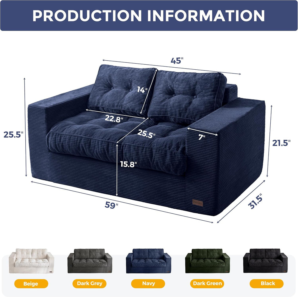 MAXYOYO Bean Bag Chair for Adults, Upholstered Floor Sofa with Armrests, Loveseat Boneless Couch with Tufted Cushion & Backrest, Sofa in A Box, Large Bean Bag Couch for Bedroom Living Room, Navy