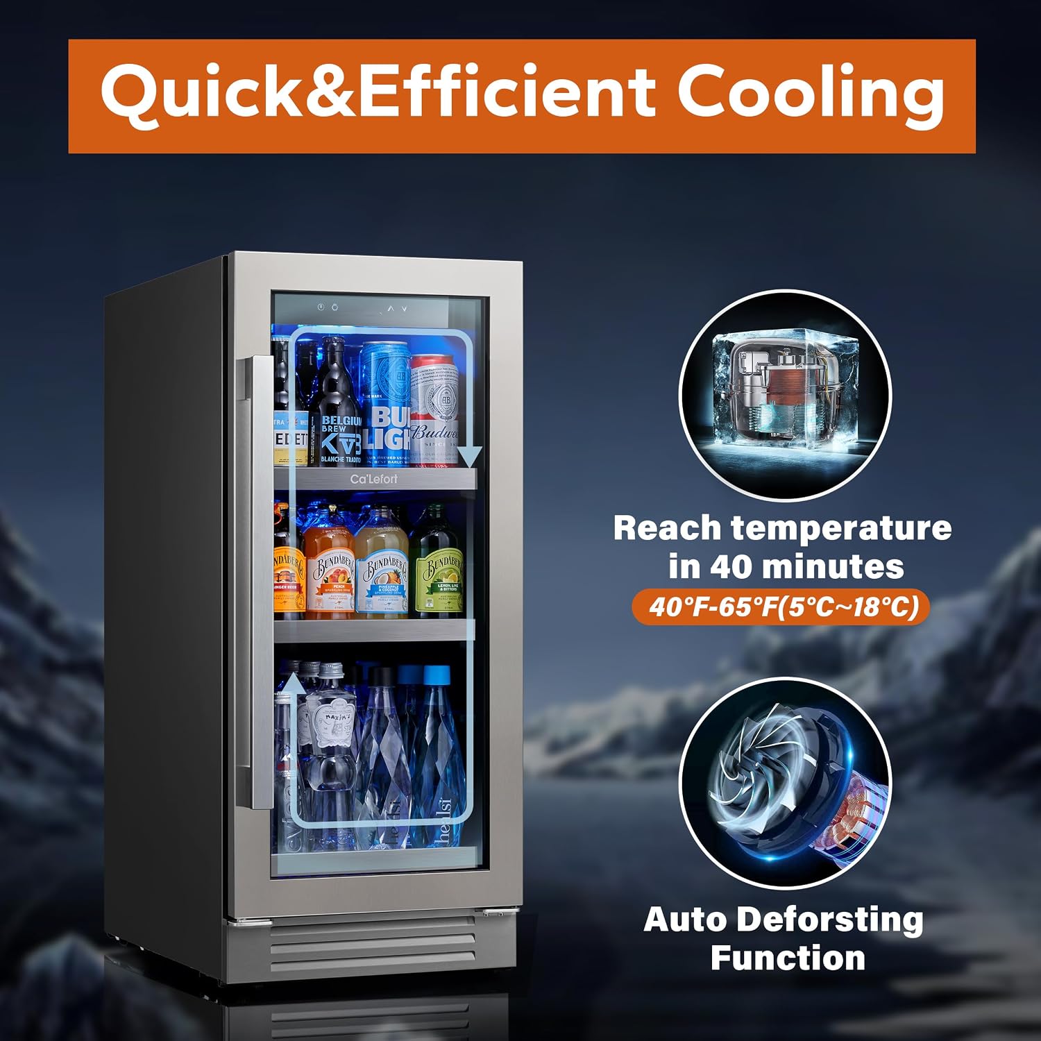 Ca'Lefort 15 Inch Beverage Refrigerator Cooler - 100 Can Mini Fridge with Glass Door for Soda Beer or Wine, 3 LED Compressor Fridge for Home Office Bar with 3 Adjustable Removable Shelves(3.0 cu.ft)