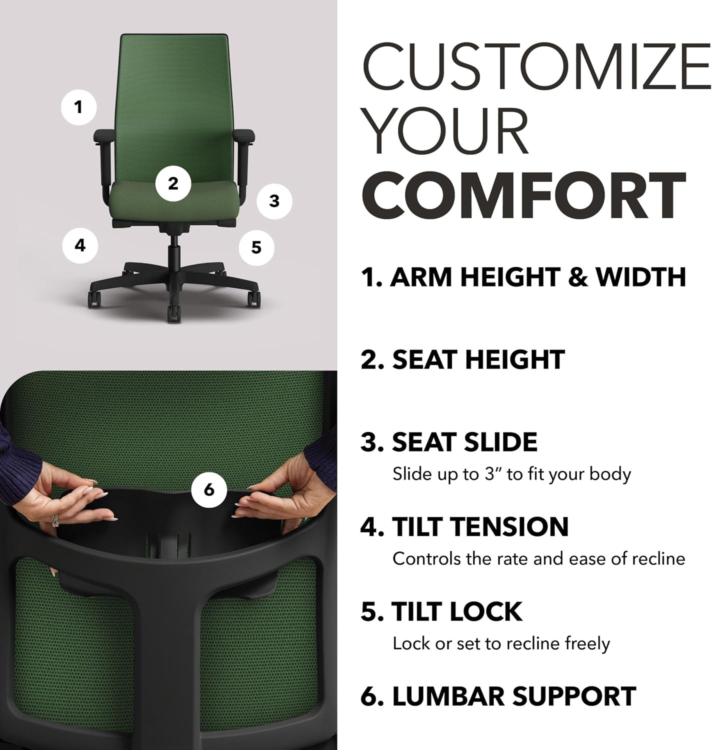 HON Ignition 2.0 Mid Back Task Chair, Spectrum Mesh, Advanced Synchro-Tilt Control, Office Chair with Lumbar Support, Height and Width Adjustable Arms, Black Frame, Leaf