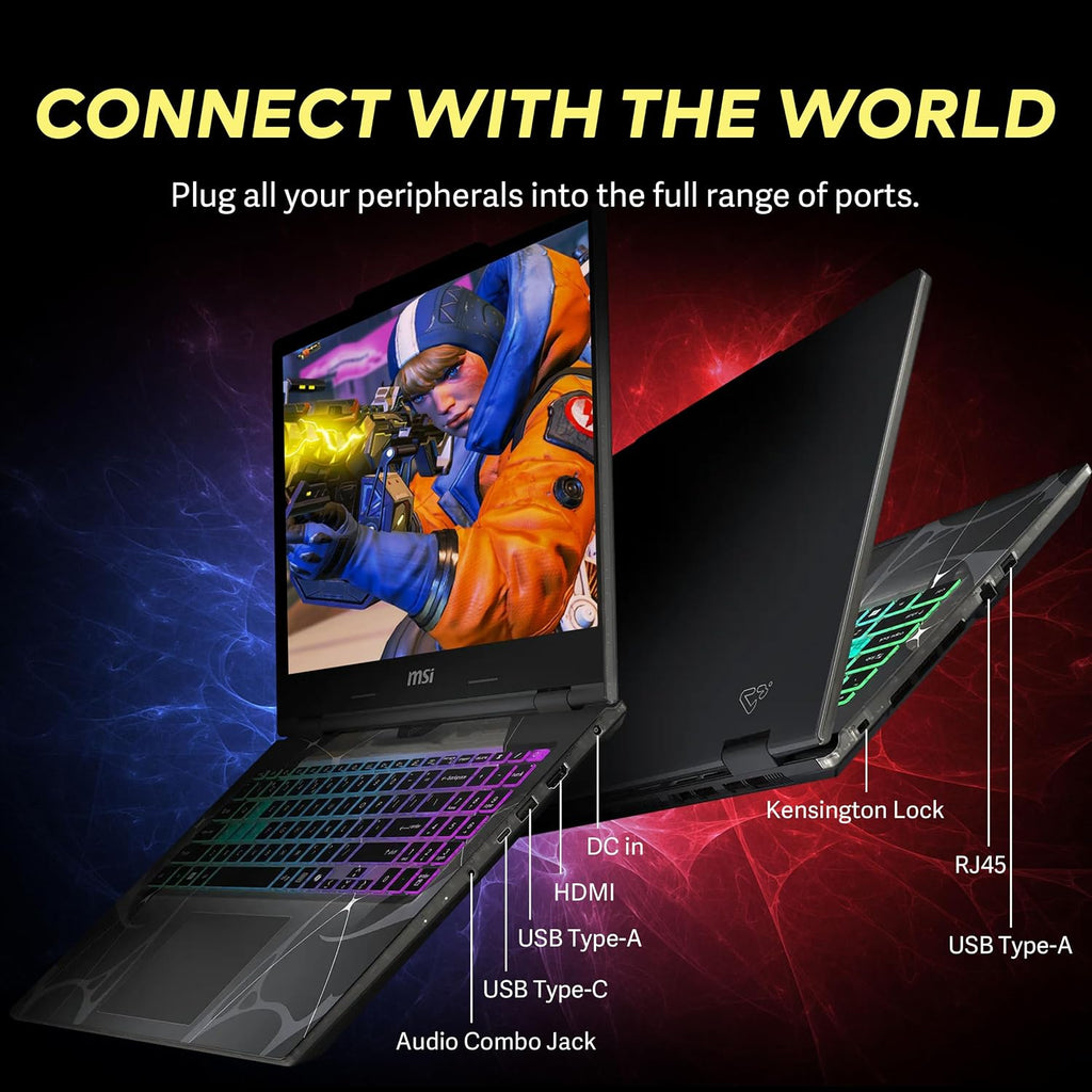 msi Cyborg 15.6' 144Hz FHD IPS Gaming Laptop, Intel Core 7-240H, 16GB RAM, 2TB Storage (1TB SSD+1TB Docking Station Set), GeForce RTX 5060, Backlit Keyboard, HD Webcam, Wi-Fi 6E, Win 11 Pro, Black