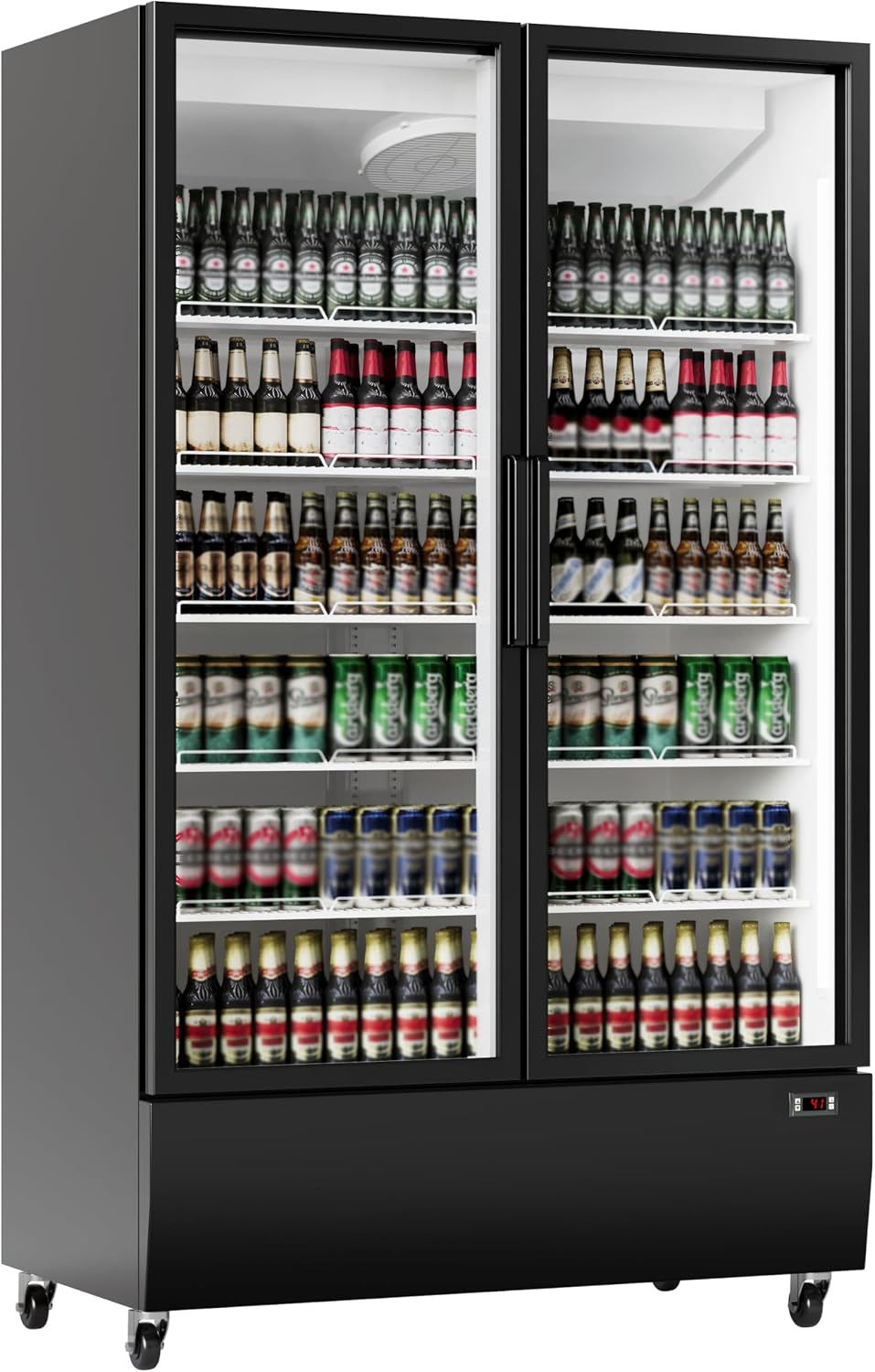 IDEALHOUSE Commercial Merchandiser Refrigerator, 24.7 Cu.Ft, Glass Door, Beverage Cooler, 5 Adjustable Shelves, Bar Fridge, Commercial Display, Large Capacity, Black, For Restaurant, Store, Bar