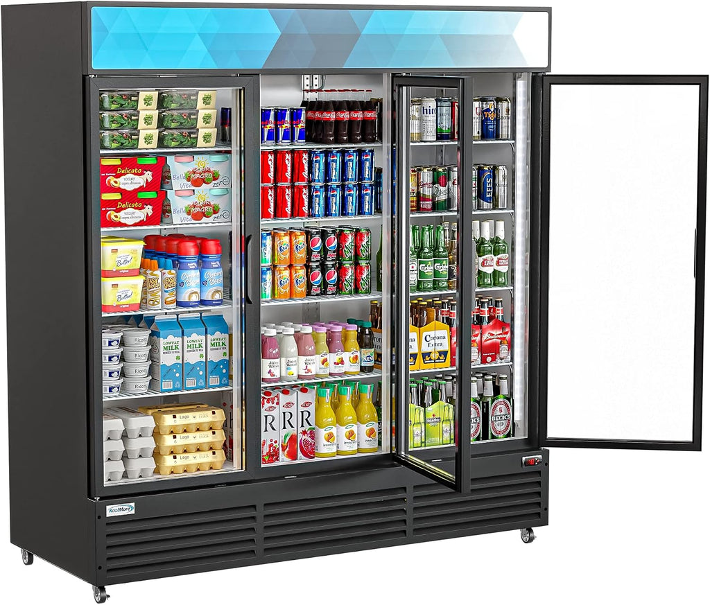 KoolMore MDR-3GD-63C 3 Glass Commercial Display Refrigerator Upright Beverage Cooler Merchandiser-56, 56 Cu. Ft. Space Saver Triple Swing Door, Black