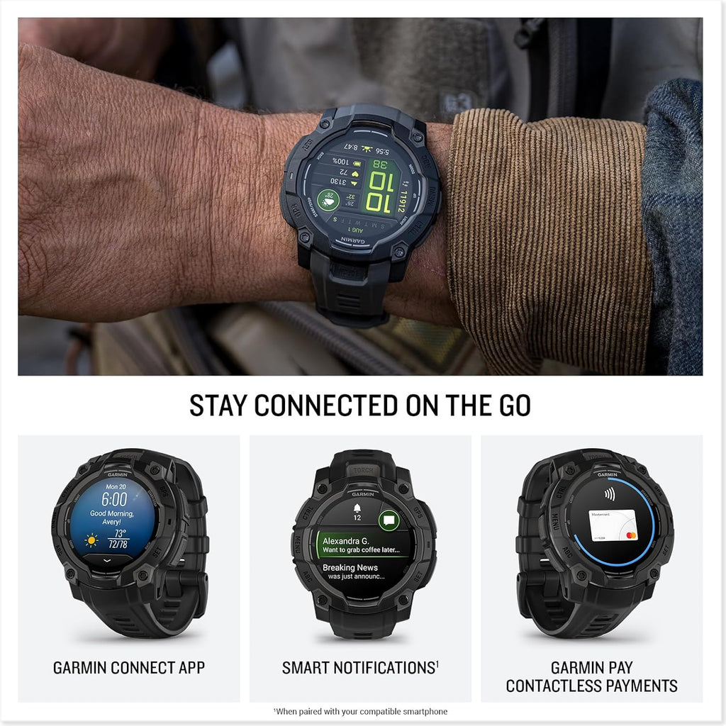 Garmin Instinct 3 Rugged 45mm Outdoor GPS Smartwatch, Black | Built to MIL-STD-810, Health Monitoring, Multi-GNSS with Signature Series Mission-Ready Power Dock