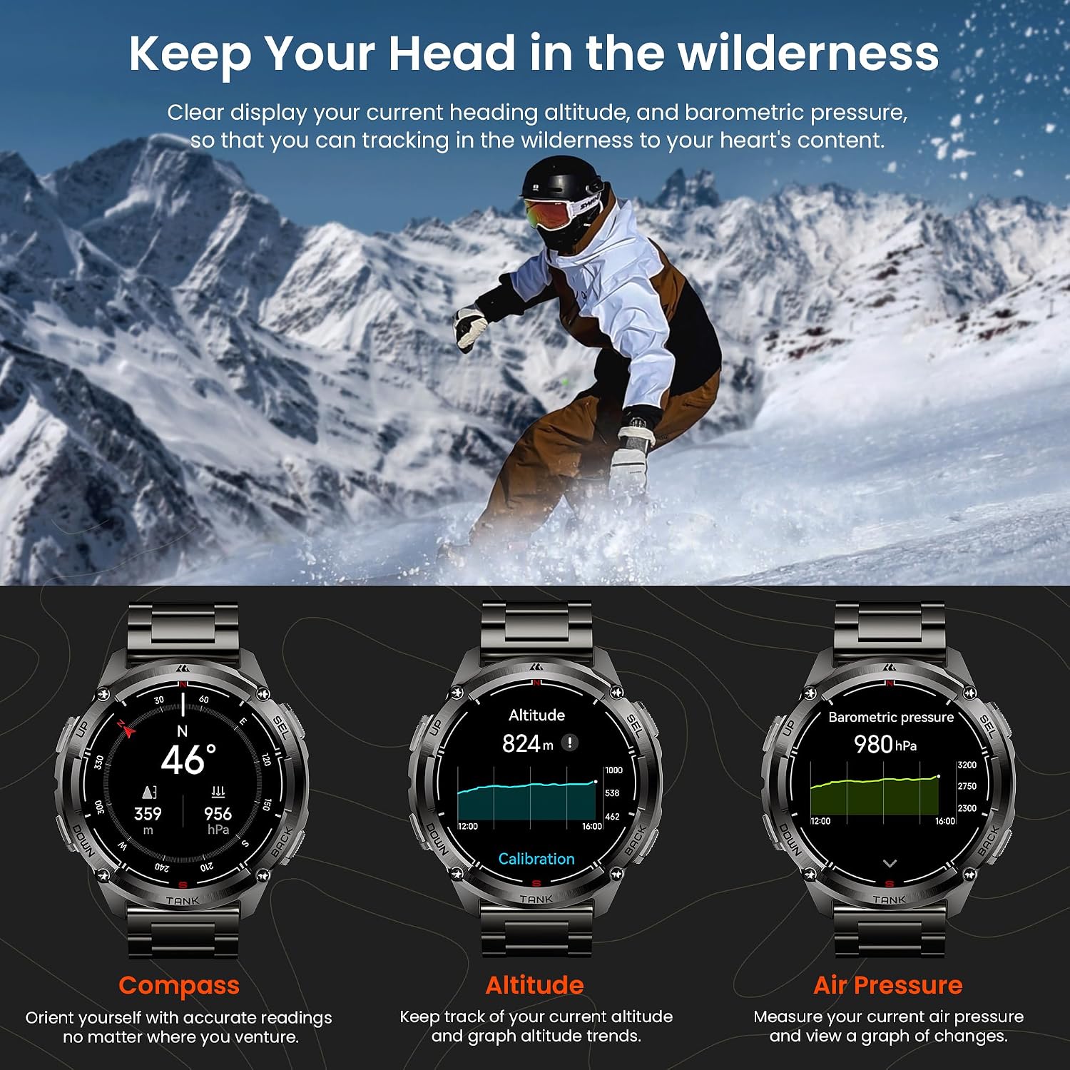 KOSPET Tank T3 Ultra 2 GPS Smart Watch for Men, Extra-Long Battery, Full Stainless Steel Body Rugged Smartwatch with Bluetooth Calling, Pressure&Altitude&Compass, 1.43' AMOLED Display(2 Bands)