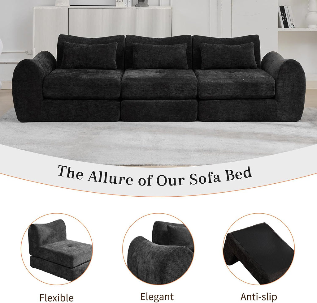 MAXMAXX 102' Cloud Sofa, 4-in-1 Folding Sofa Bed, Floor-Standing Boneless Couch, Futon Sofa Bed for Living Room, Bedroom and Entertainment Room (Black)
