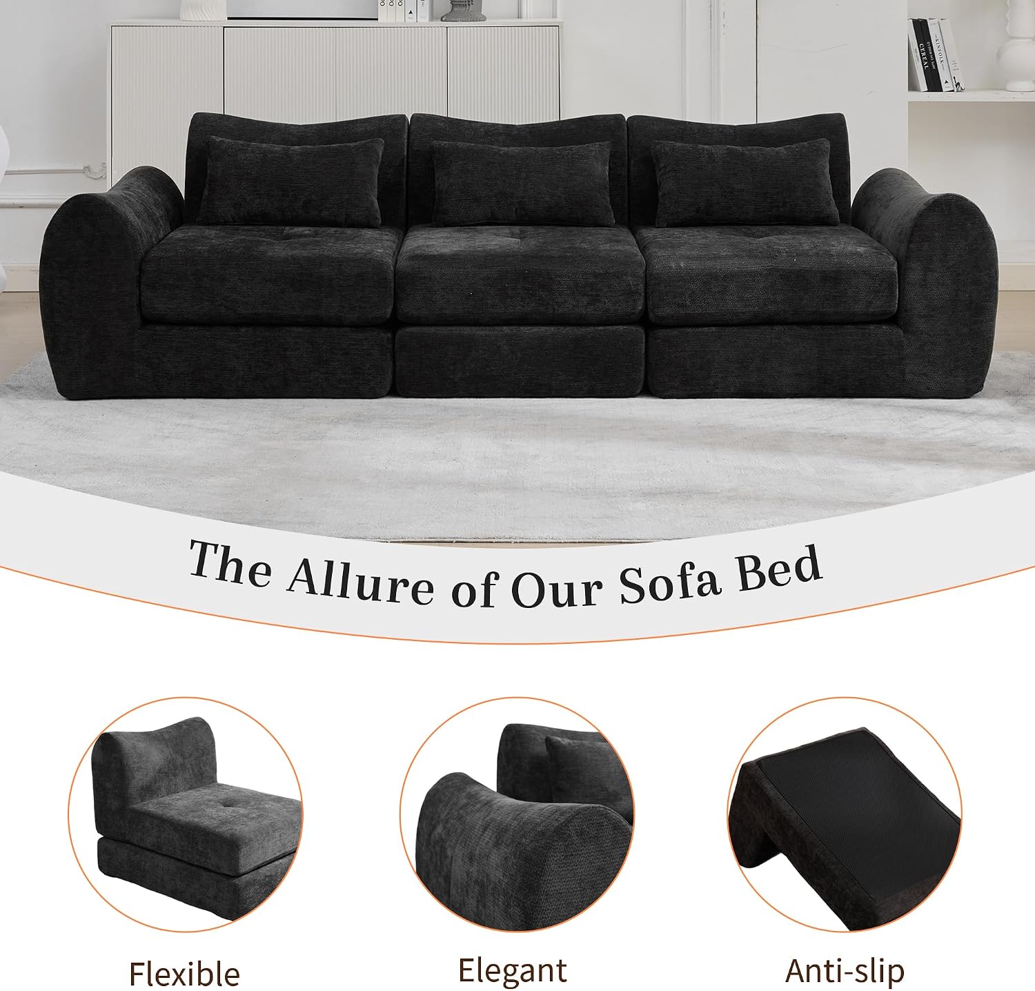 MAXMAXX 102' Cloud Sofa, 4-in-1 Folding Sofa Bed, Floor-Standing Boneless Couch, Futon Sofa Bed for Living Room, Bedroom and Entertainment Room (Black)