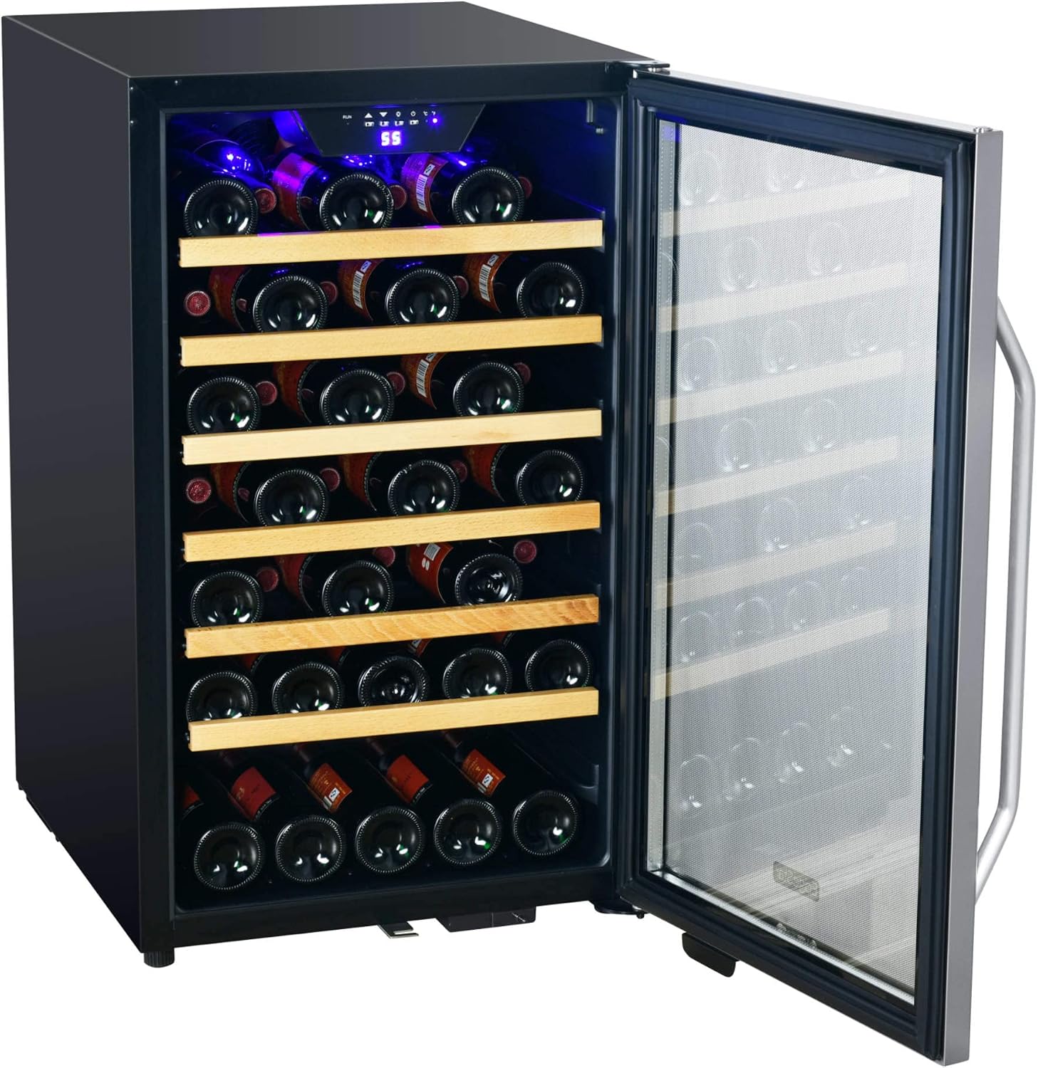 EdgeStar CWF440SZ 20 Inch Wide 44 Bottle Capacity Free Standing Wine Cooler with Reversible Door and LED Lighting