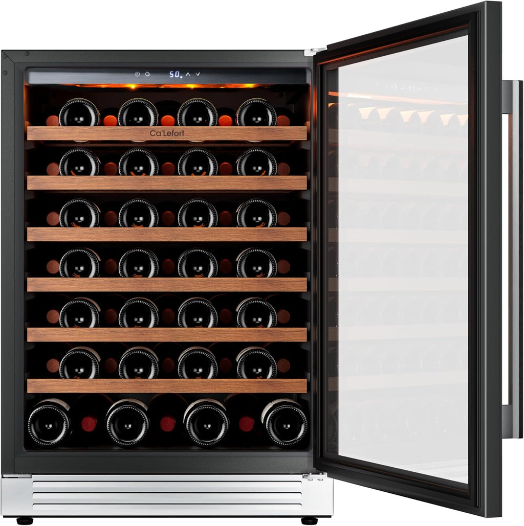 Ca'Lefort 24 Inch Wine Fridge, 61 Bottle Wine Cooler Refrigerator, 40-65°F Wine Refrigerator Glass Door, 3 LED Wine Fridge, Built-in or Freestanding Fridge for Home/Bar/Kitchen (5.65 cu.ft)