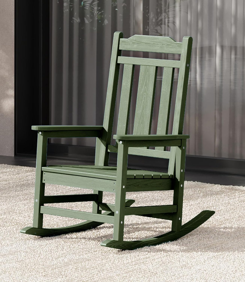 SERWALL Oversized Rocking Chair Outdoor, HDPE Outdoor Rocking Chair, Avocado