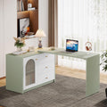 Tribesigns L-Shaped Computer Desk with Drawers, Modern Corner Home Office Desk with Reversible Storage Cabinet, Long Study Writing Desk Workstation for Home Office, Cyan & White