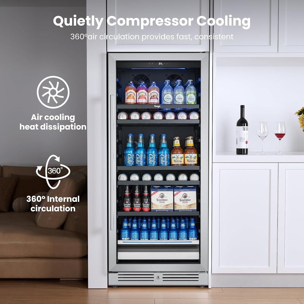 Beverage Refrigerator 24 inch - 238 Cans Capacity Beverage Cooler, Upgraded Beverage Refrigerator Freestanding or Built-In, Drink Cooler for Soda, Water, Beer or Wine - For Kitchen, Bar or Office
