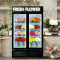 Commercial Flower Beverage Refrigerator Floral Display Fridge,Two Glass Door Drink Cooler with LED Light Adjustable Shelves,ETL Sanitation,43 Cu Ft,47' Wide,Wheels Included