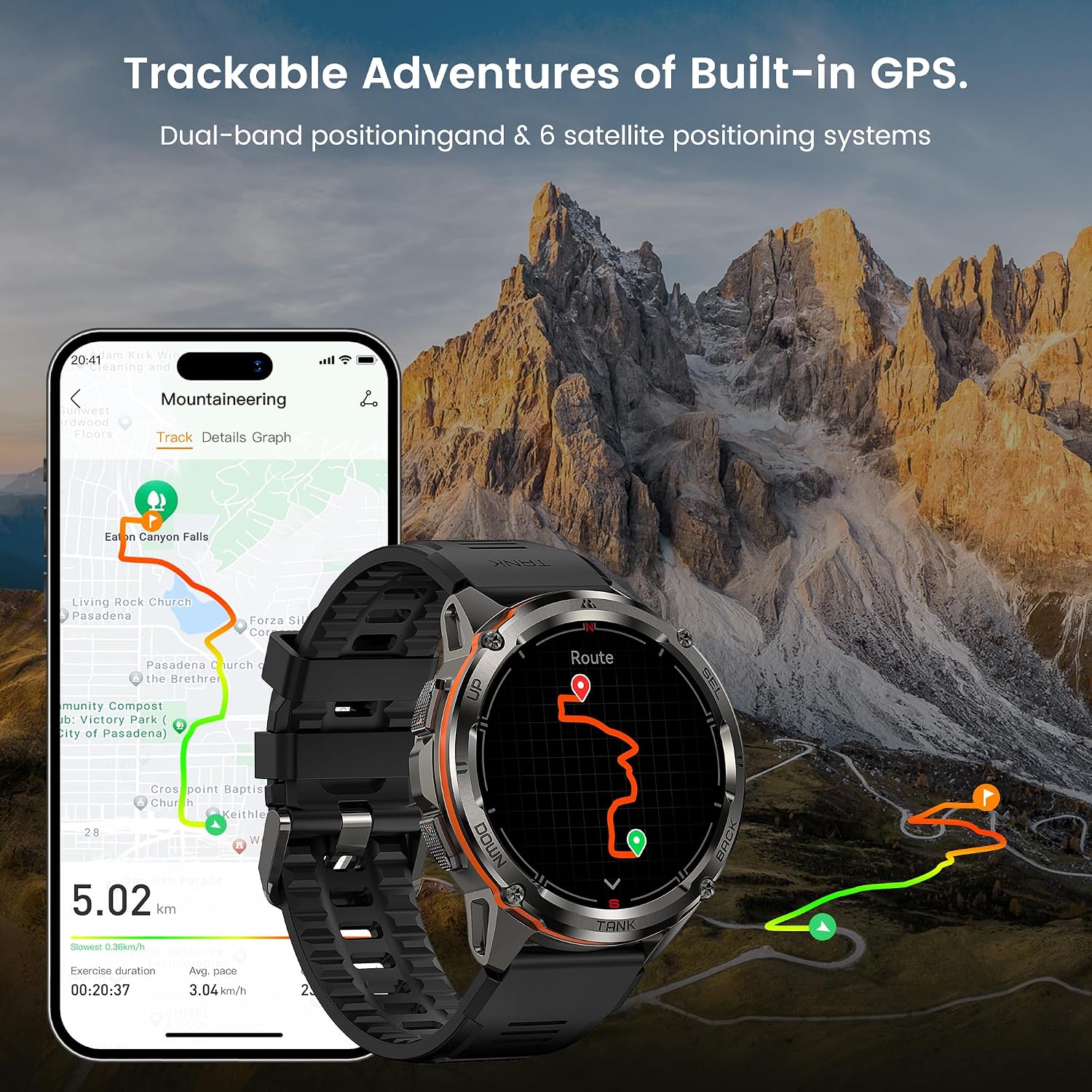 AMAZTIM GPS Smart Watch for Men, 6 Satellite Positioning, Compass, Stainless Steel Body, 50M Waterproof, 470mAh Extra-Large Battery, Answer/Make Call, 1.43' AMOLED Screen, Compatible for Android iOS
