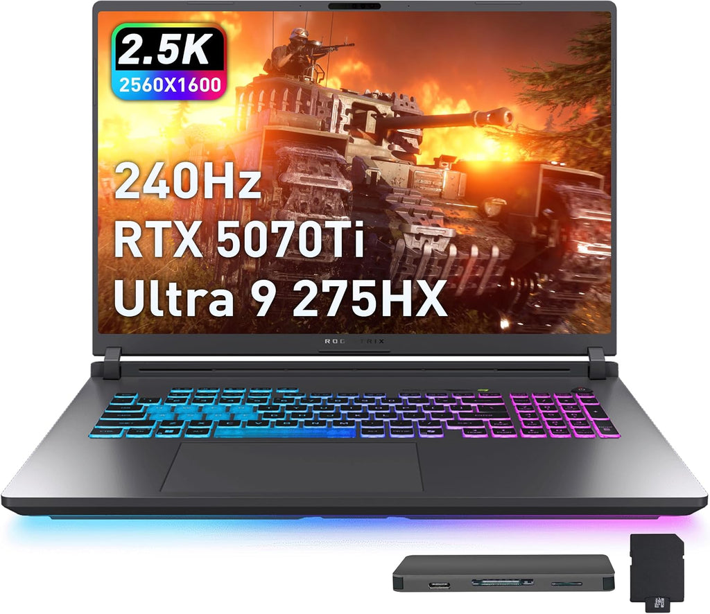ASUS ROG Strix G18 18' 2.5K 240Hz Gaming Laptop, Intel Ultra 9 275HX, GeForce RTX 5070 Ti 12GB GDDR7, 32GB DDR5, 3TB Storage (2TB SSD+1TB Docking Station), Backlit Keyboard, Wi-Fi 7, Win 11 Pro, Gray