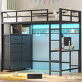 ADORNEVE Twin Size Loft Bed with Desk and 8 Storage Drawers, Metal Loft Bed Twin with LED Lights & Charging Sation, Storage Shelves, 13.1' H Safety Guard & Ladder, No Box Spring Needed, Grey