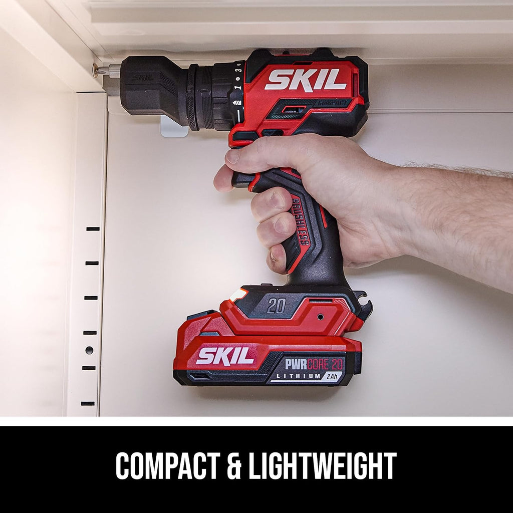 SKIL PWR CORE 20 Brushless 20V Compact Multi-Head Drill Driver Kit, Includes 2.0 Ah USB-C Battery & PD Charger - QD6293B-10