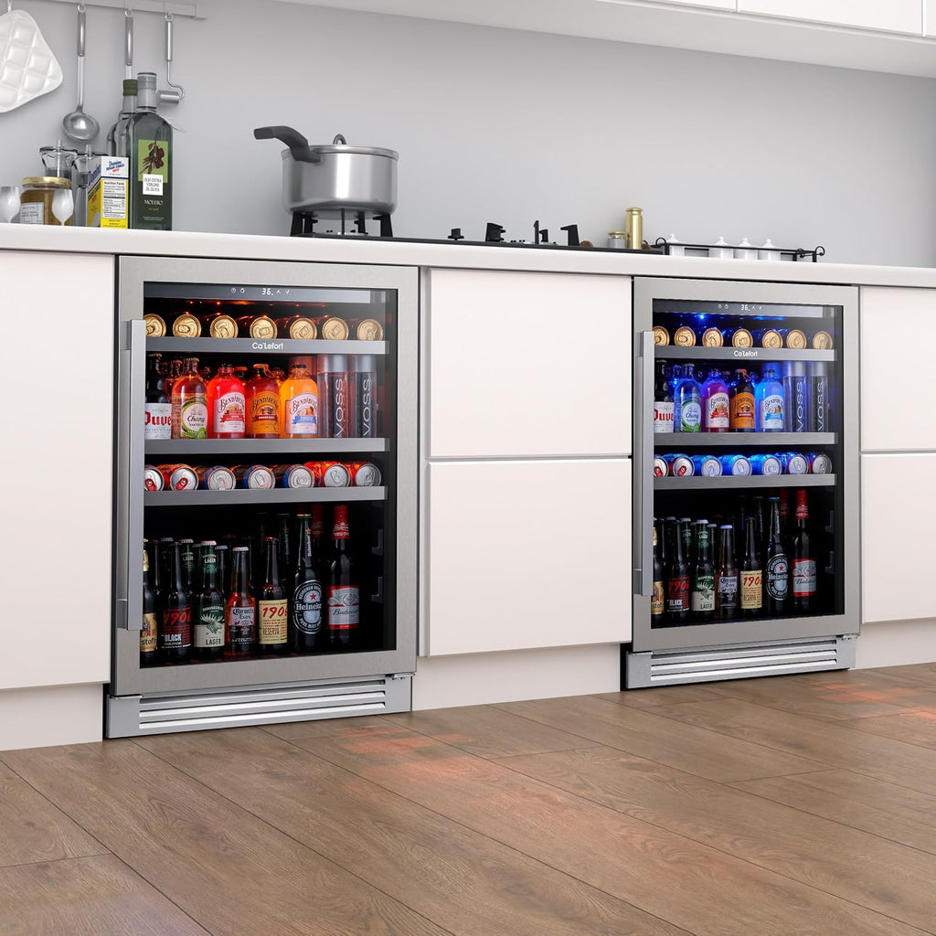 Ca'Lefort Beverage Refrigerator 48 Inch, 360 Cans Beverage Cooler with Double Glass Door, Built-in or Freestanding Drink Cooler with 3 LED Light, Beverage Fridge for Kitchen Bar Office(11.3 Cu.ft)