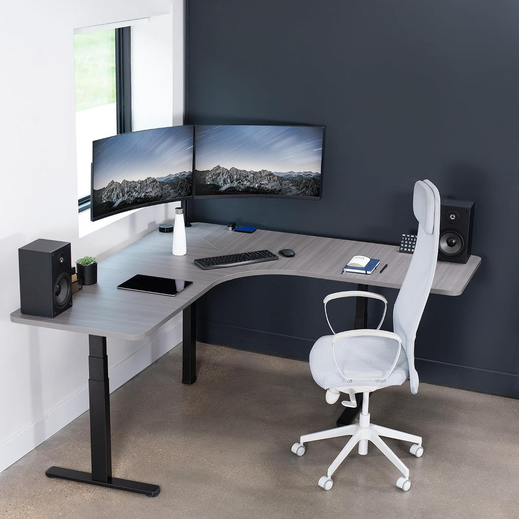 VIVO Universal 71 x 71 inch Curved Corner Table Top for L-Shape Sit to Stand Height Adjustable Home and Office 3-Leg Desk Frames, Dark Gray Desktop, DESK-TOP2CG